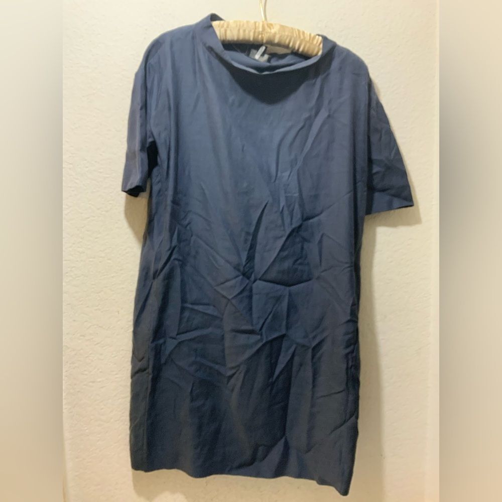 COS Shirt Short Sleeve Navy Blue Pocket Stretch Dress
